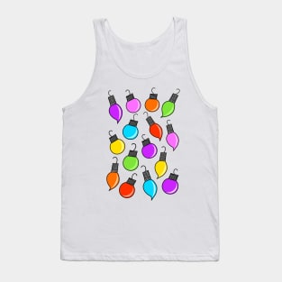 Colorful Rainbow Colored Christmas Ornaments Cartoon Pattern on a White Backdrop, made by EndlessEmporium Tank Top